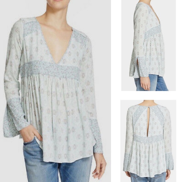 Free People Rolling Hills Bell Sleeve Tunic Green Size XS - Picture 2 of 7